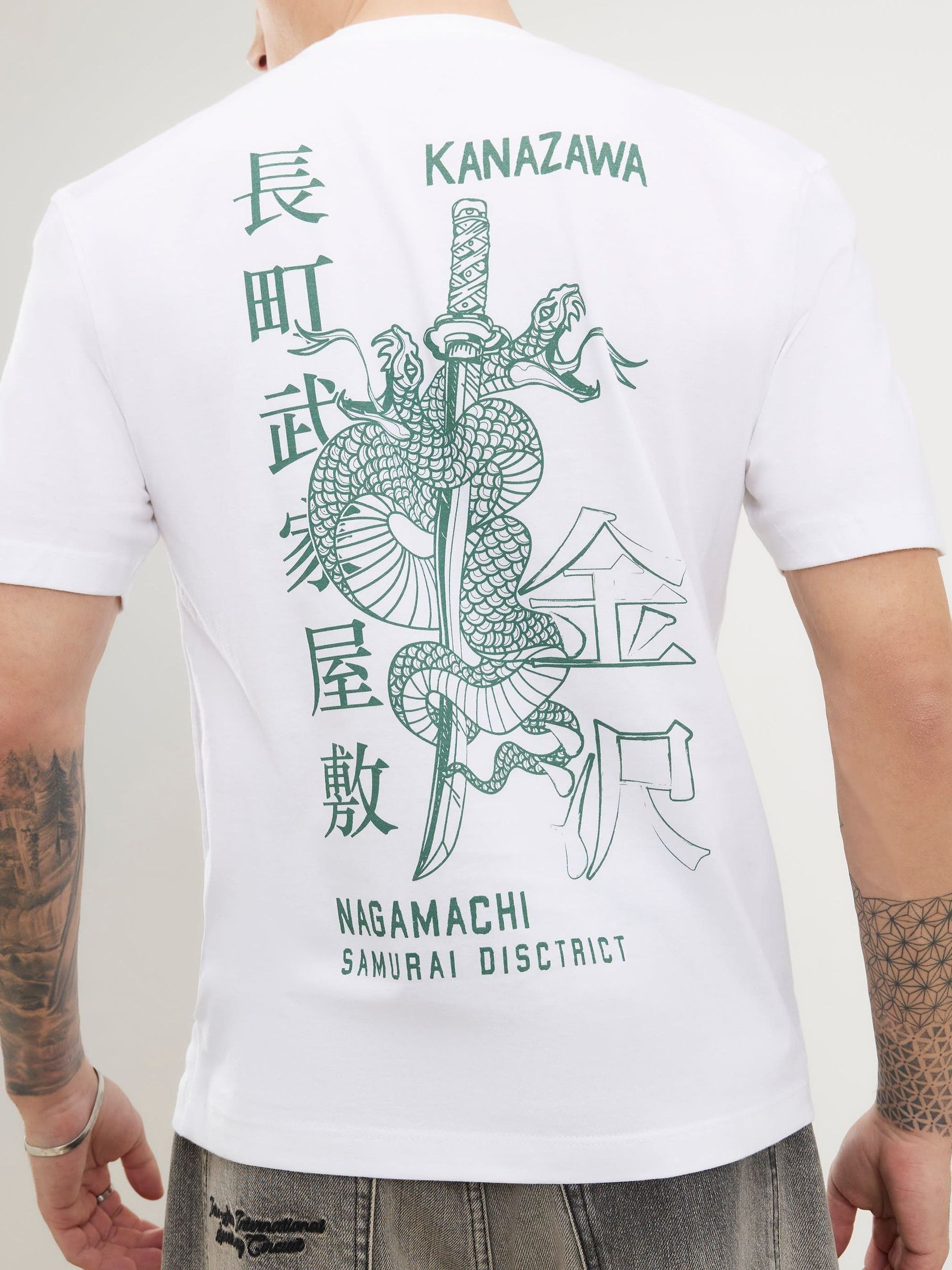 Buy River Island White Regular Fit Graphic Kanazawa Snake T-Shirt