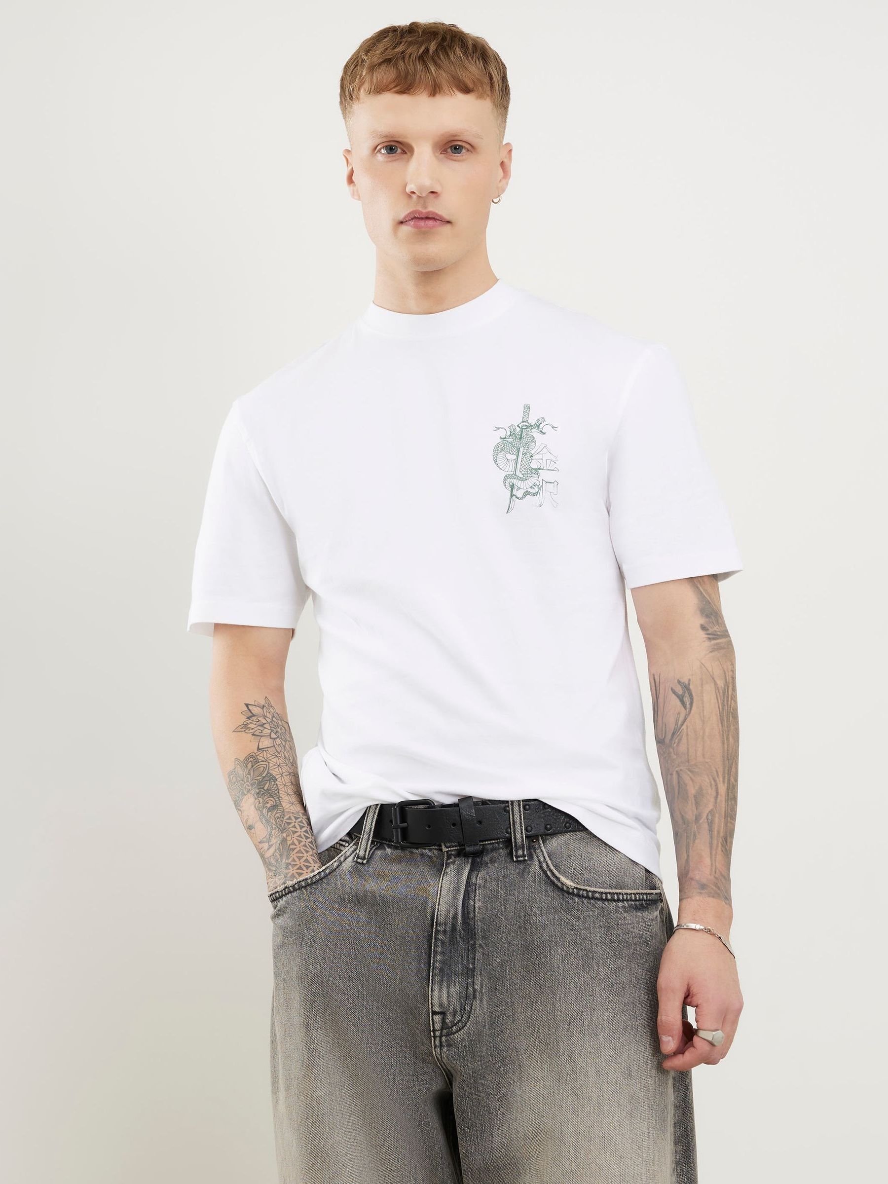 Buy River Island White Regular Fit Graphic Kanazawa Snake T-Shirt