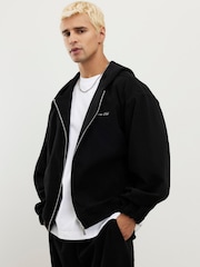 River Island Black Sanctuaire Cord Zip Through Hoodie - Image 1 of 4