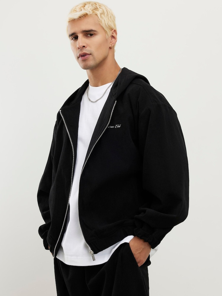 River Island Black Sanctuaire Cord Zip Through Hoodie - Image 1 of 4