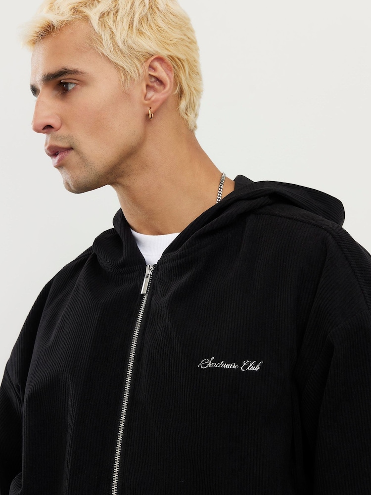River Island Black Sanctuaire Cord Zip Through Hoodie - Image 4 of 4
