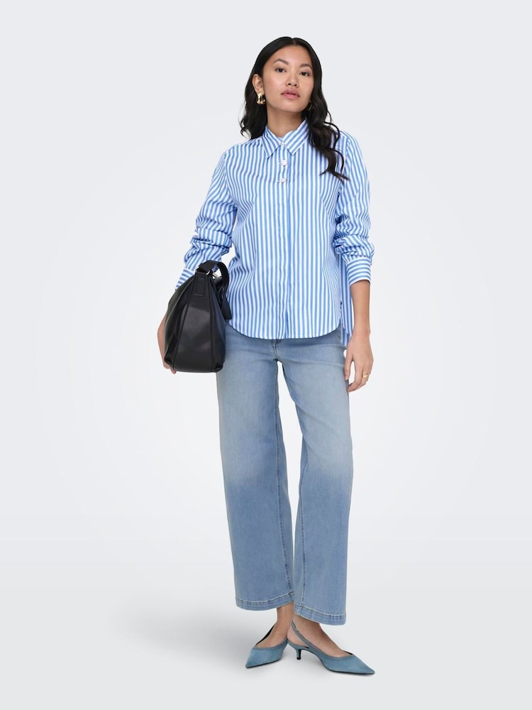 ONLY Blue High Waist Wide Leg Cropped Jeans With Super Stretch - Image 1 of 7