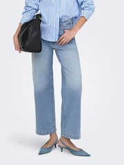 ONLY Blue High Waist Wide Leg Cropped Jeans With Super Stretch - Image 3 of 7
