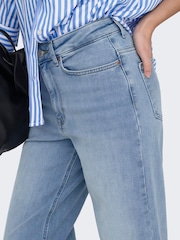 ONLY Blue High Waist Wide Leg Cropped Jeans With Super Stretch - Image 4 of 7