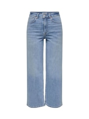 ONLY Blue High Waist Wide Leg Cropped Jeans With Super Stretch - Image 6 of 7