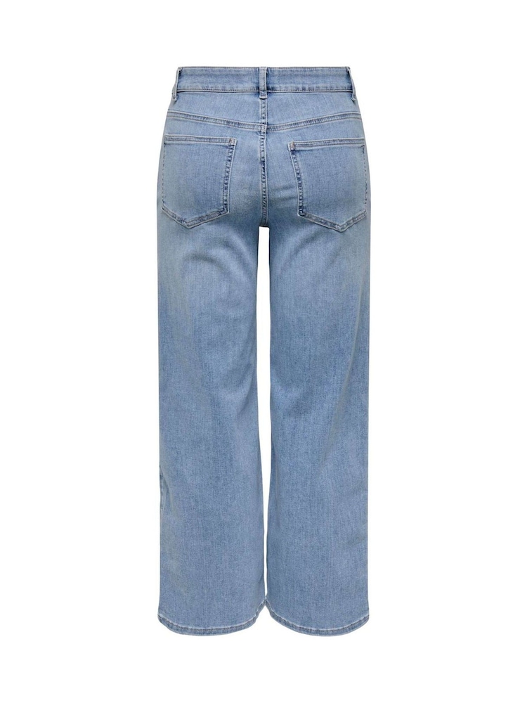 ONLY Blue High Waist Wide Leg Cropped Jeans With Super Stretch - Image 7 of 7