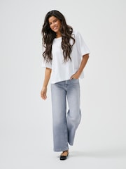 ONLY Grey High Waist Wide Leg Cropped With Super Stretch Jeans - Image 1 of 7