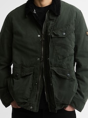 Barbour International Dark Green Winter Drifter Washed Wax Jacket - Image 3 of 6