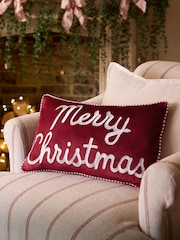 Red Merry Christmas Embroidered Slogan Cushion - Image 1 of 4