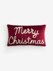 Red Merry Christmas Embroidered Slogan Cushion - Image 3 of 4
