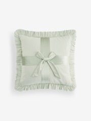 Sage Green 50 X 50cm Christmas Bow Striped Cushion - Image 1 of 2