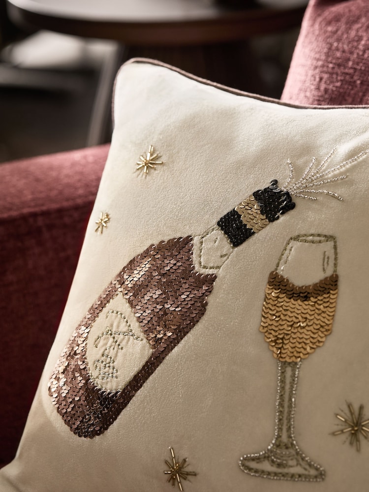 Natural Embellished Bottle Of Fizz 35 X 35cm Cushion - Image 2 of 4 Natural Embellished Bottle Of Fizz 35 X 35cm Cushion - Image 2 of 4
