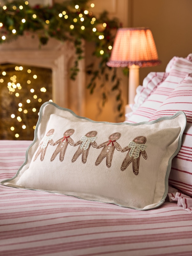 Natural Christmas Gingerbread Embroidered 30 X 50cm Cushion - Image 1 of 4