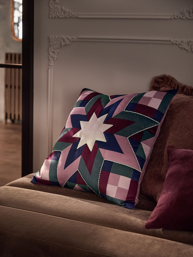 Pink Velvet Patchwork Star Cushion - Image 1 of 2