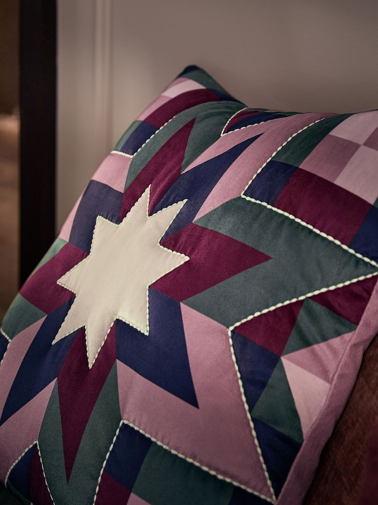 Pink Velvet Patchwork Star Cushion - Image 2 of 2