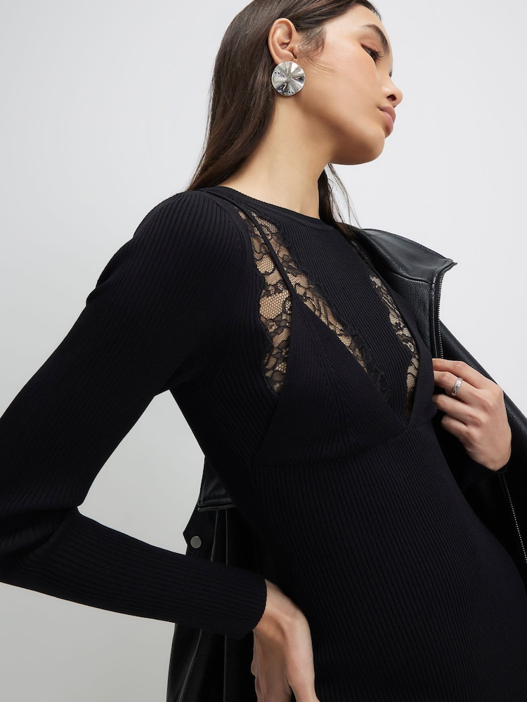 long sleeve lace bodycon dress Lace Crewneck Long Sleeve Bodycon Dress