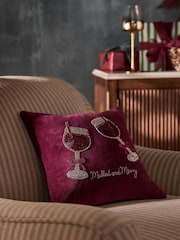 Burgundy Red 35 X 35cm Christmas Embellished Mulled Wine Cushion - Image 1 of 4