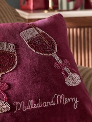 Burgundy Red 35 X 35cm Christmas Embellished Mulled Wine Cushion - Image 2 of 4