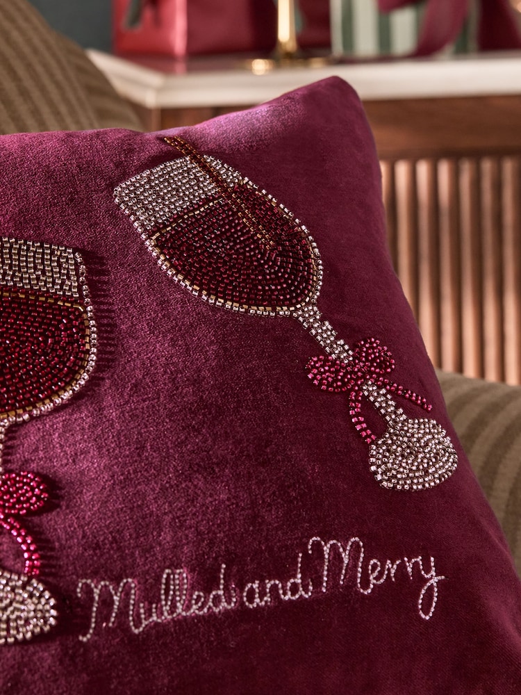 Burgundy Red 35 X 35cm Christmas Embellished Mulled Wine Cushion - Image 2 of 4 Burgundy Red 35 X 35cm Christmas Embellished Mulled Wine Cushion - Image 2 of 4