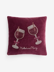 Burgundy Red 35 X 35cm Christmas Embellished Mulled Wine Cushion - Image 3 of 4