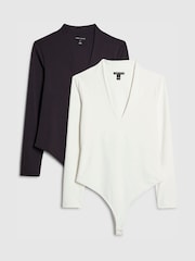 River Island Long Sleeve Plunge Bodysuit 2 pack - תמונה 1 מתוך 5