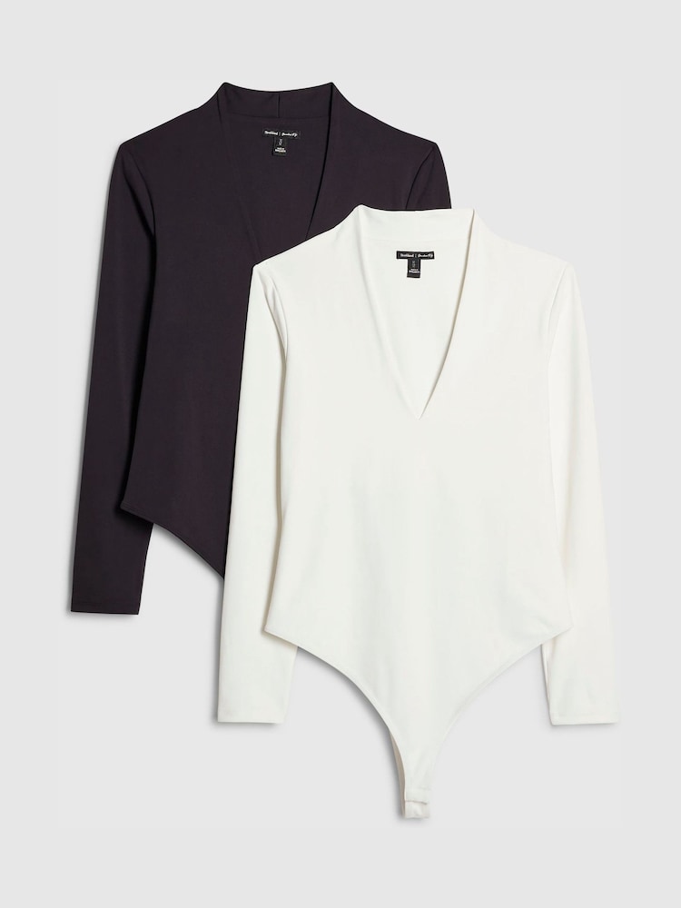 River Island Long Sleeve Plunge Bodysuit 2 pack - תמונה 1 מתוך 5