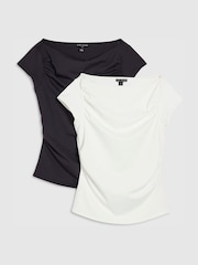 River Island Black Short Sleeve Ruched Nylon T-Shirt 2 Pack - Image 1 of 5