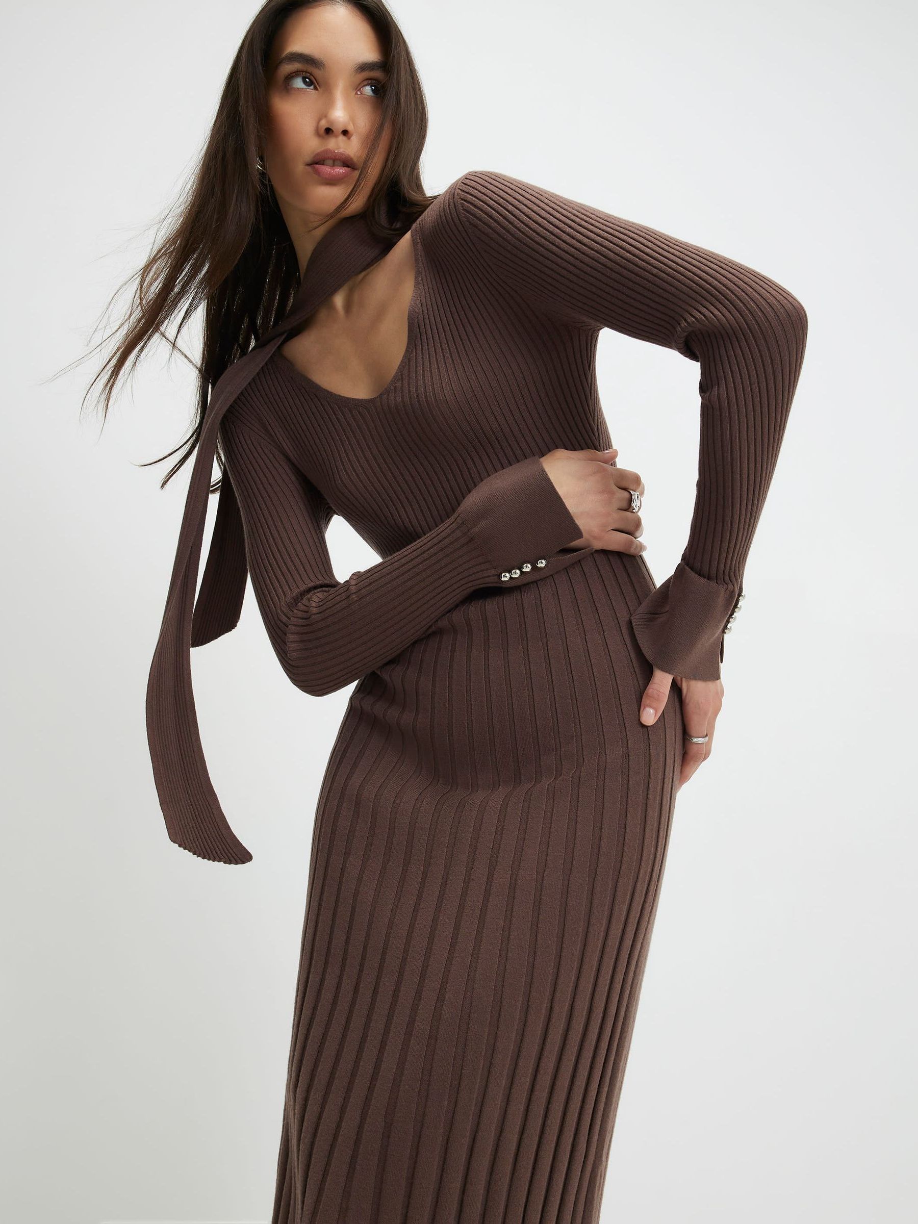 brown long sleeve ribbed dress Buy River Island Tie Neck Midi from Next USA Square Mini Satin Cocktail