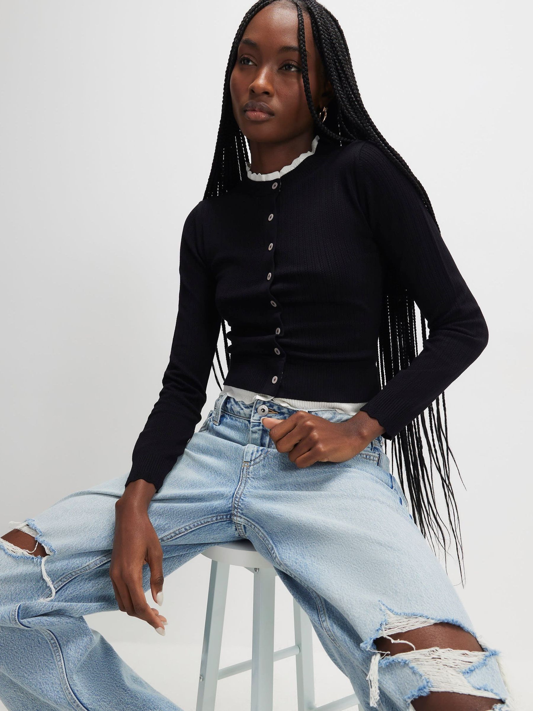 Buy River Island Black Scallop Trim Tipped Cardigan from the Next