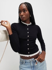 River Island Black Scallop Trim Tipped Cardigan - Image 2 of 4
