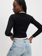 River Island Black Scallop Trim Tipped Cardigan - Image 3 of 4