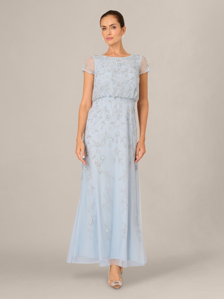 Adrianna Papell Blue Petite Studio Beaded Blouson Long Dress - Image 1 of 5