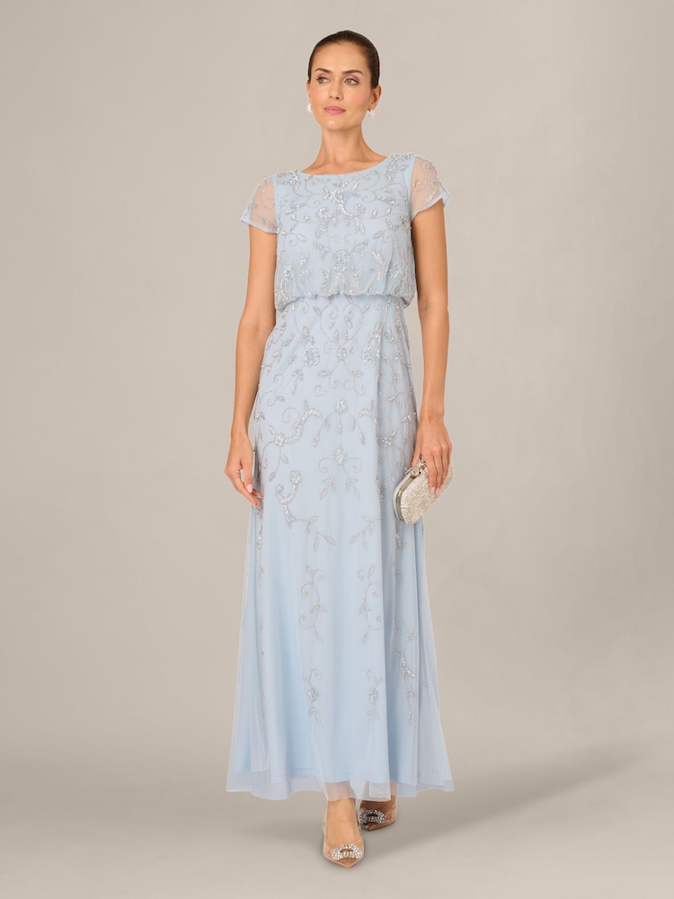 Adrianna Papell Blue Petite Studio Beaded Blouson Long Dress - Image 2 of 5