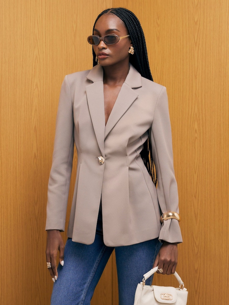 River Island Brown Tailored Cinched Waist Blazer - Image 1 of 3