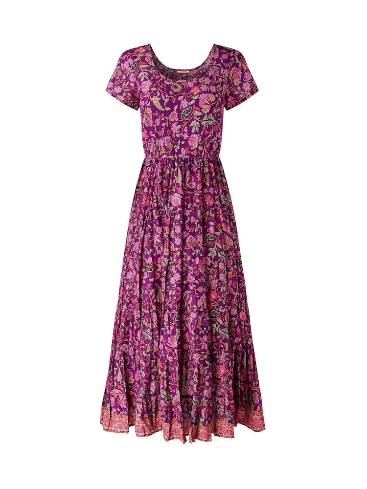 Joe Browns Purple Petite Heidi Crinkle Cotton Border Print Dress - Image 6 of 6