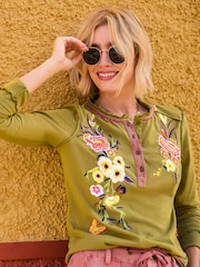 Joe Browns Green Gabriela Embroidered Henley Top - Image 1 of 6