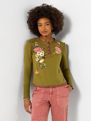 Joe Browns Green Gabriela Embroidered Henley Top - Image 2 of 6