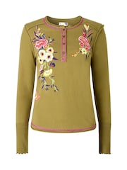 Joe Browns Green Gabriela Embroidered Henley Top - Image 6 of 6