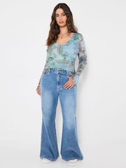 Joe Browns Blue Summer Joy Long Sleeve Mesh Top - Image 4 of 6