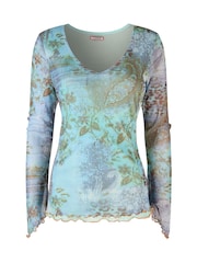 Joe Browns Blue Summer Joy Long Sleeve Mesh Top - Image 6 of 6