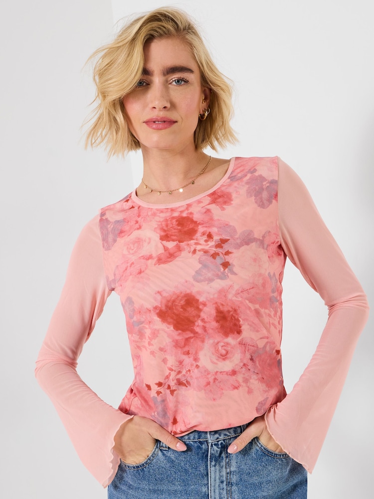 Joe Browns Pink Radiant Rose Long Sleeve Mesh Top - Image 1 of 5 Joe Browns Pink Radiant Rose Long Sleeve Mesh Top - Image 1 of 5