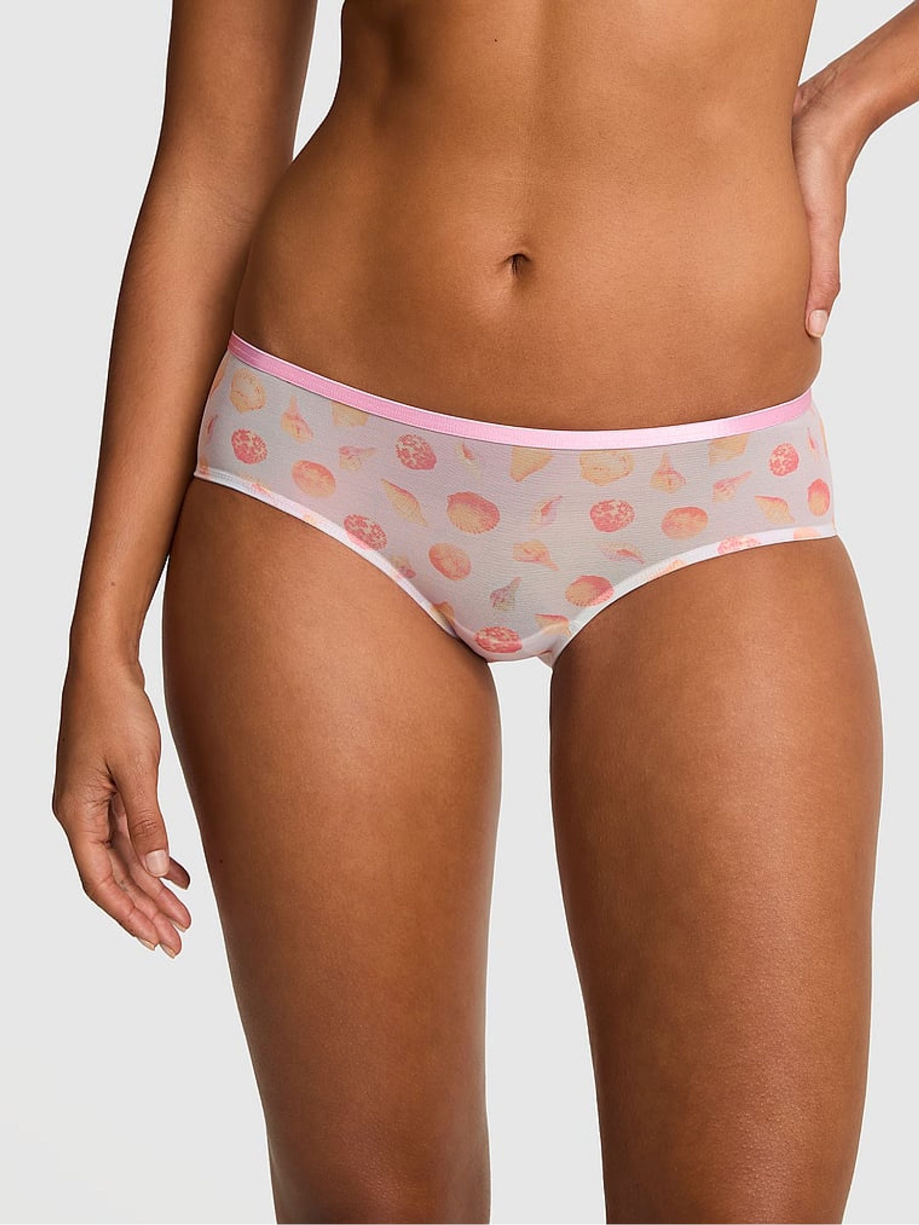 Victoria's Secret PINK Pink Seashell Print Hipster Logo Mesh Knickers
