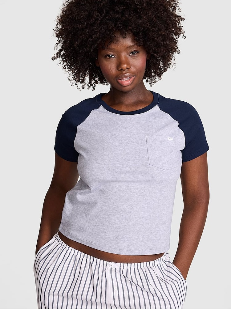 Victoria's Secret Pink Medium Heather Grey Pocket Pyjama Top - Image 1 of 2