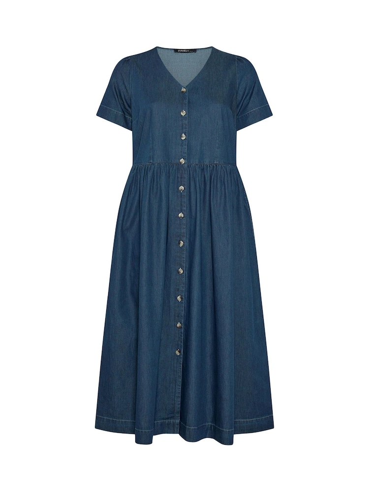 Evans Blue Short Sleeve Button Thru Denim Maxi Dress - Image 3 of 3