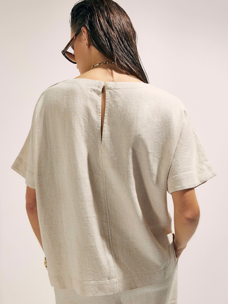 River Island Natural Cap Sleeve Linen T-Shirt - Image 2 of 4