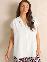 Evans White Linen Blend Notch Neck Shirt - Image 1 of 5