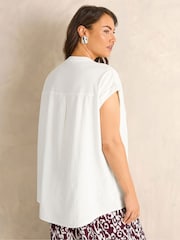Evans White Linen Blend Notch Neck Shirt - Image 3 of 5