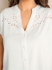 Evans White Linen Blend Notch Neck Shirt - Image 4 of 5