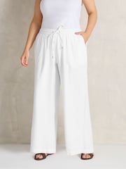 Evans White Wide Leg Pull On Trousers - Image 1 of 5