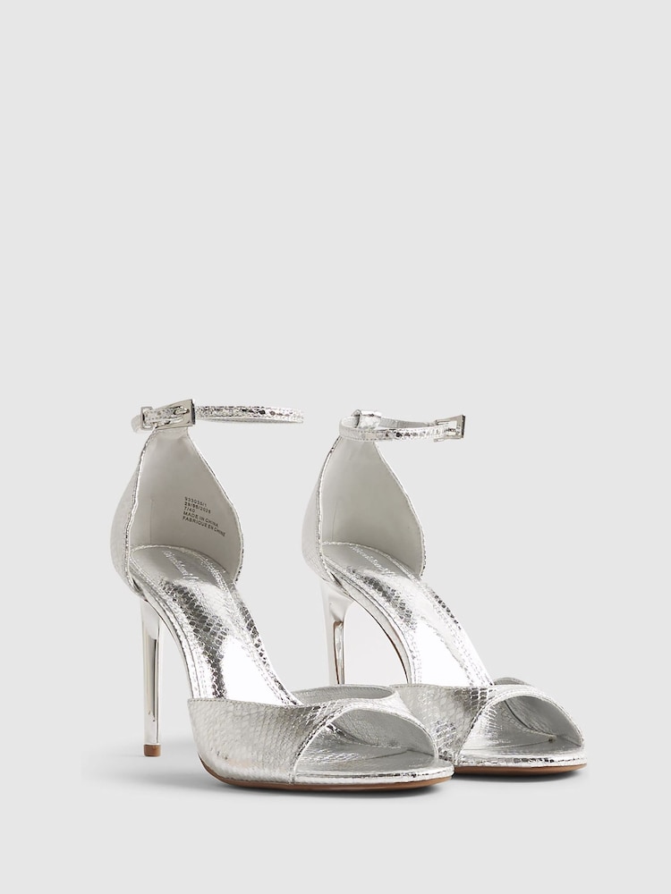 River Island Silver Closed Back Heeled Sandals - Image 2 of 5 River Island Silver Closed Back Heeled Sandals - Image 2 of 5